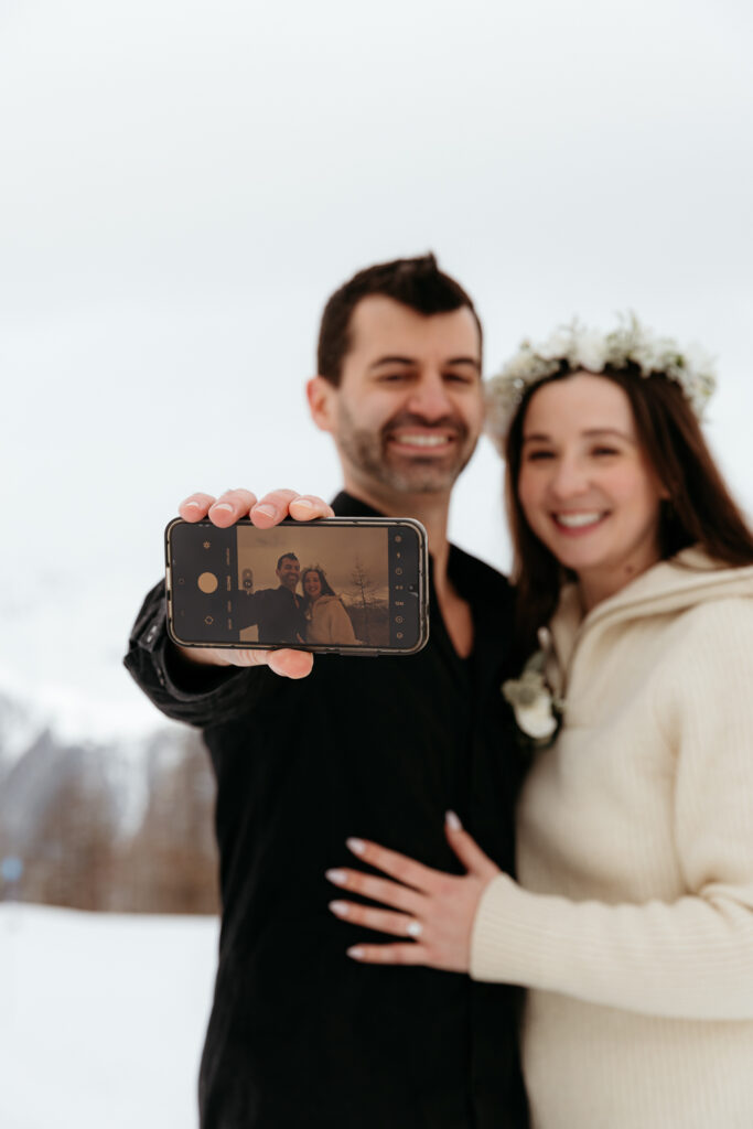 Couple celebrating elopement wedding