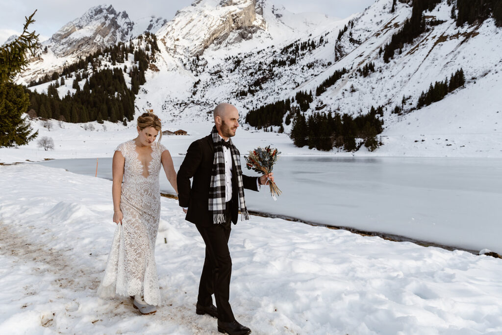 Romantic alpine wedding couple