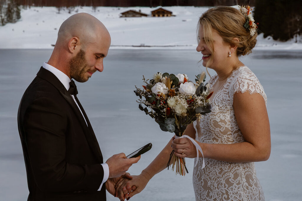 Romantic elopement couple in Chamonix Alps