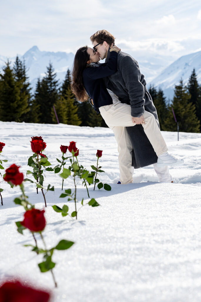 vertical couple photography portrait in chamonix